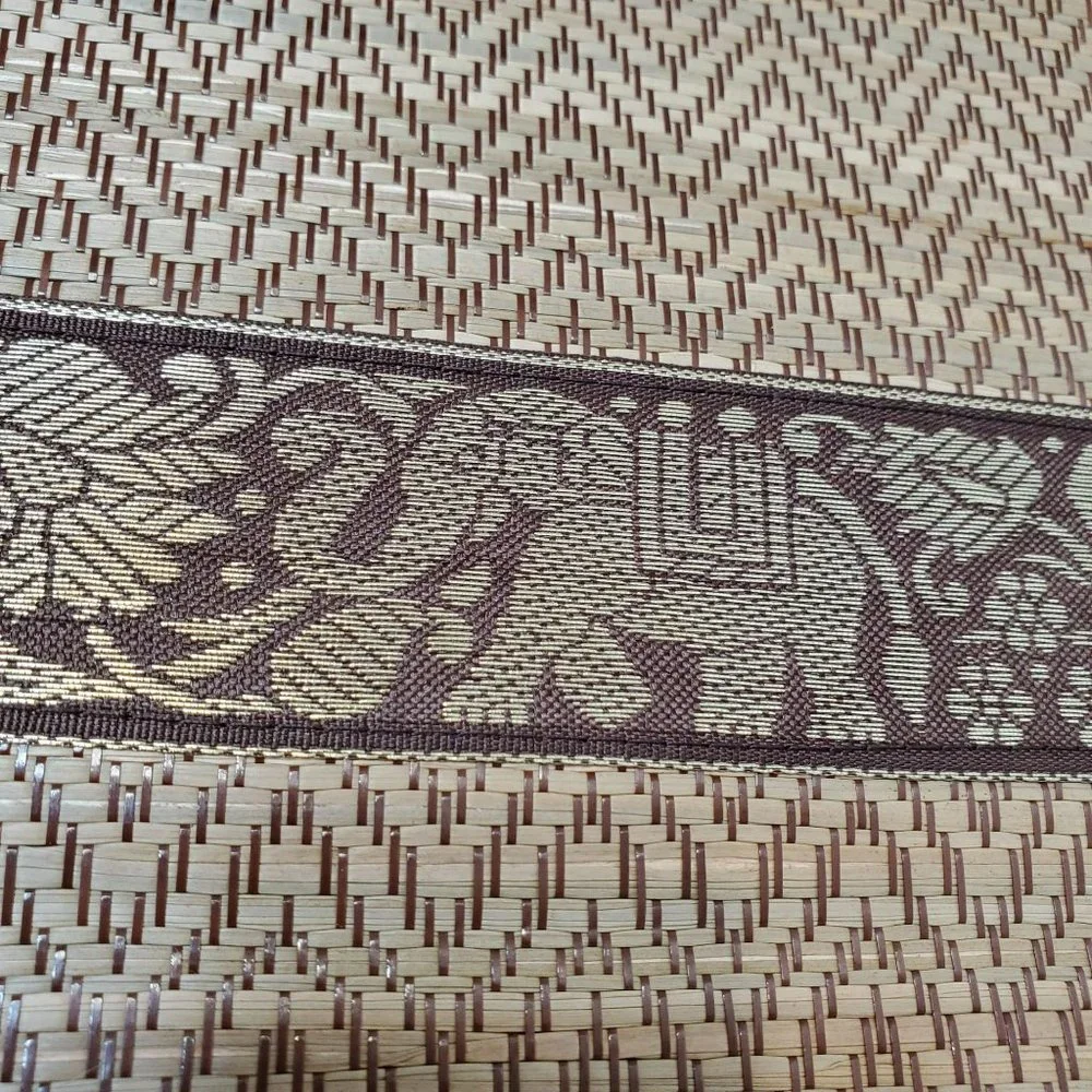 Silk Trim Reed Placemat Coaster Set, Set of 12, Bronze Elephant Boho Table Mats